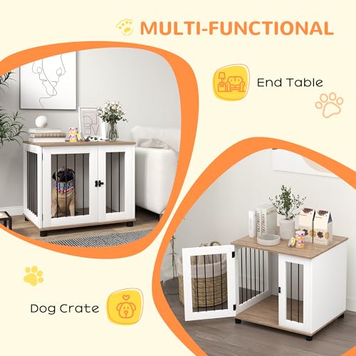 Dog Crate Furniture with Lockable Door for Medium Dogs, Walnut Brown, view 5