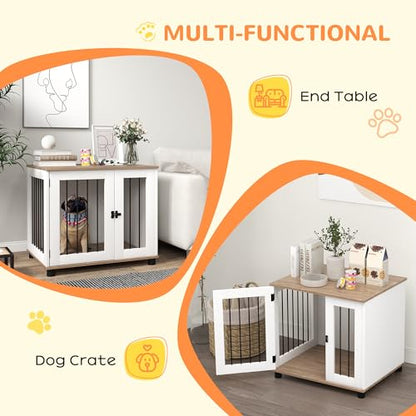 Dog Crate Furniture with Lockable Door for Medium Dogs, Walnut Brown, view 5