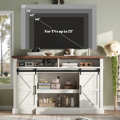 66" W Farmhouse TV Stand, Entertainment Center with Storage, White, view 6
