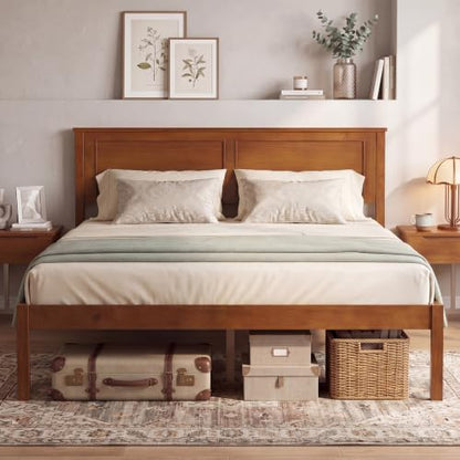 Full Size Bed Frame, Farmhouse Wooden Platform Bed with Headboard, view 5