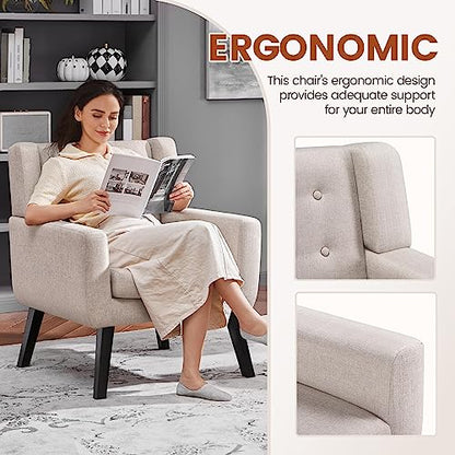 Yaheetech Accent Chairs Set of 2, Living Room Chairs Set, Beige Sofa Chairs, Linen Fabric Reading Chair, Modern Accent Chair for Bedroom Office Reading Nook, Beige