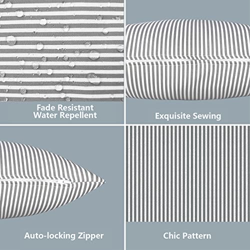 Outdoor/Indoor Lumbar Pillow Covers ONLY Patio Decorative Lumbar Pillow Cases Fade Resistant Cushion Cases for Outdoor Home Patio Furniture, 12” x 20” Pack of 2 - Stripe Grey