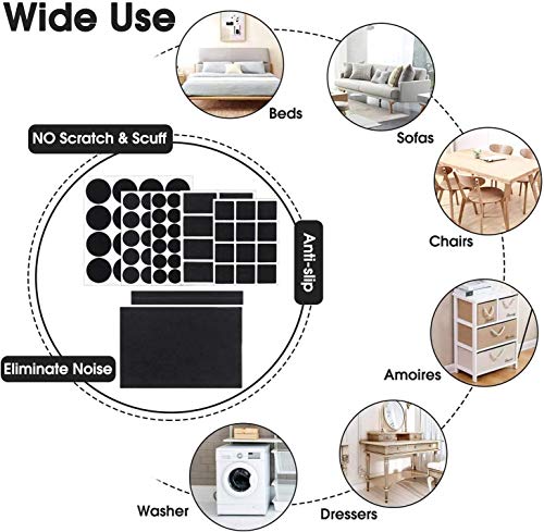 Felt Furniture Pads for Hardwood Floors -261 Pcs Premium Floor Protectors for Furniture, Felt Pads for Chair Legs, Black