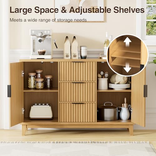 47.2" W Storage Cabinet with 3 Drawers, Fluted Buffet Cabinet with Storage, view 5