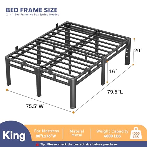 20 Inch King Size Bed Frame,Double Layer Heavy Duty Metal Platform Tall, view 4