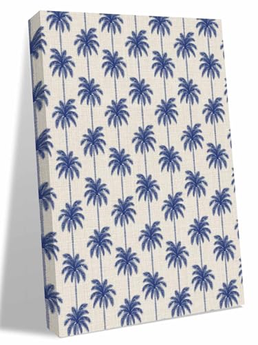 NuYeBiofx Summer Beach Blue Palm Trees Canvas Wall Art Prints,30"x20" Framed Picture Artwork Minimalist Coconut Trees Printed Canvas Oil Painting for Living Room Bedroom Office,Ready to Hang