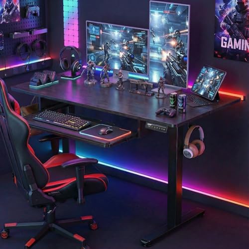 Electric Standing Desk with Full Size Keyboard Tray, Adjustable Height Sit Stand Up Desk, Home Office Desk Computer Workstation, 48x24 Inches, Black