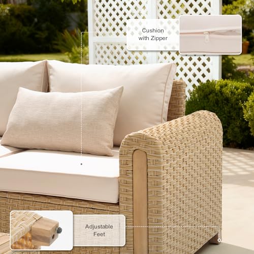 6-Piece Patio Wicker Modular Sectional Set with Acacia Wood Accents, view 7