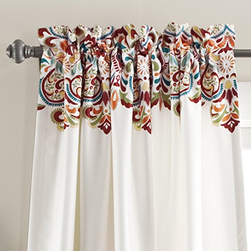 Clara Curtains Paisley Damask Print Bohemian Style Light Filtering Window Panel Set for Living, Dining, Bedroom (Pair), 52" W x 95" L, Turquiose & Tangerine