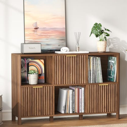 6 Cube Storage Organizer Fluted Bookcase with Reversible Door, view 2