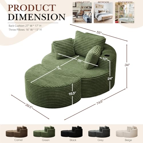 Oversized Round Chaise Longue Chair with Ottoman, view 3