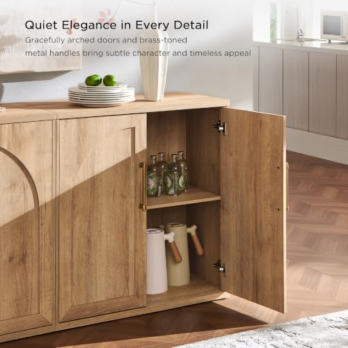 Arched Door Sideboard Buffet Cabinet Set of 3, Natural Oak, view 5