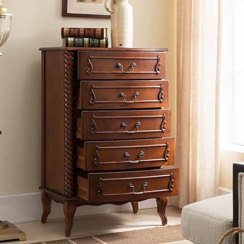 Solid Wood 5 Drawer Dresser Fully Assembled Tall Chest of Drawers Wood Storage, view 3