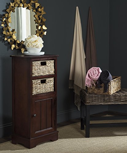 SAFAVIEH Furniture - Connery 2-Basket Cabinet - Cherry - Solid Wood - Farmhouse Storage Design - Ideal for Living Room, Entryway, Home Office, 16" W x 12" D x 35" H - Fully Assembled (AMH5742C)