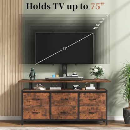Rustic Brown TV Stand with Mount for 32/45/55/60/65/75 inch TVs, view 4