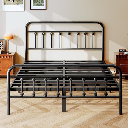 Full Size Metal Bed Frame with Victorian Style Headboard and Footboard, view 7