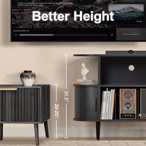 Large Record Player Stand with Storage and Shelves (Black), view 7