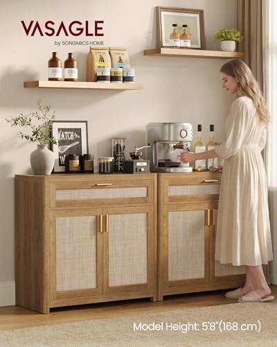 VASAGLE Boho Buffet Cabinet with Rattan-Look Doors, Adjustable Shelf, view 4
