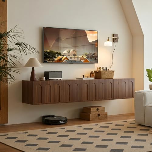 Floating TV Stand, 71 Inch, Wall Mounted, Walnut, view 2