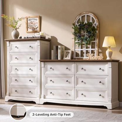 Farmhouse 5 Tall Drawers Dresser for Bedroom, 47" H Wooden Chests, view 4