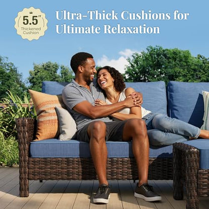 Patio Furniture Set with High Back Swivel Chairs, 4-Piece Outdoor Conversation Sets with 5.5-inch Thick Cushion, All-Weather Wicker Patio Sofa Set for Deck Yard Pool, Navy Blue