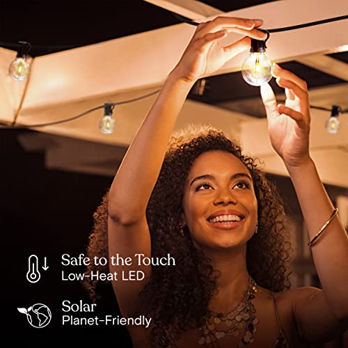 Ambience Pro Solar Powered LED Outdoor String Lights - 27 Ft Commercial Waterproof Patio Lights with Edison Bulbs - Durable String Lights for Outside, Backyard, Porch - 1W, Warm White