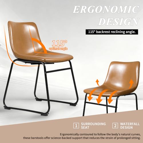 Waleaf 18 inch Faux Leather Dining Chairs Set of 2,Modern Crazy Horse Counter Height Bar stools with Metal Leg and Footrest for Kitchen Island