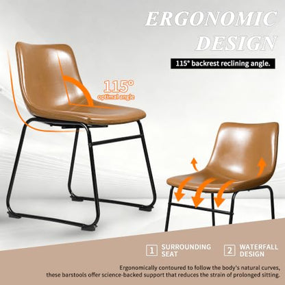 Waleaf 18 inch Faux Leather Dining Chairs Set of 2,Modern Crazy Horse Counter Height Bar stools with Metal Leg and Footrest for Kitchen Island