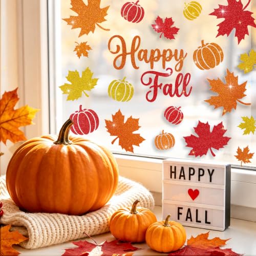 Glitter Fall Window Clings Autumn Thanksgiving Window Stickers Decals Decor, view 6