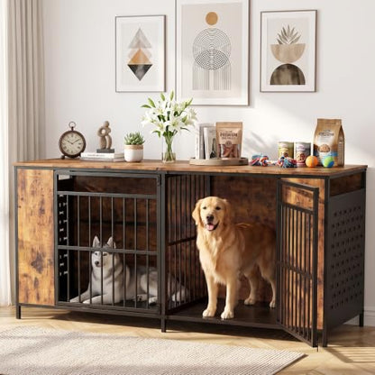 62.9" Double Dog Crate Furniture for 1-2 Dogs with Removable Divider, view 2