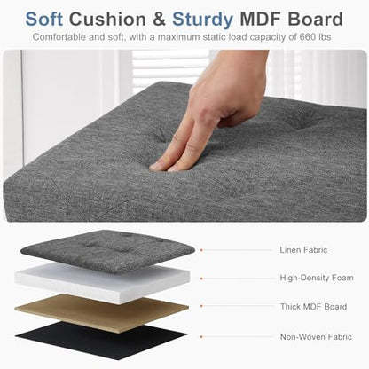 43 Inch Folding Storage Ottoman Bench, Large Hidden Storage Chest with Thicker Foam Padded Seat, End of Bed Foot Rest Stool for Bedroom Living Room Entryway, Load 660 lbs, Grey