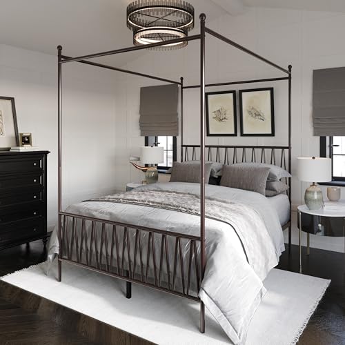 Dallas King Zigzag Metal Canopy Platform Bed Frame, Brown, view 4