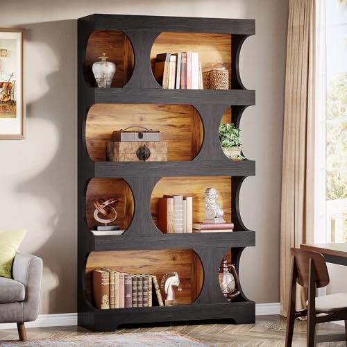 71" Tall Black Bookcase, Modern Asymmetrical Bookshelf, view 2