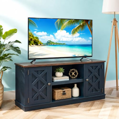 54 Inch TV Stand Entertainment Center with 2 Front Doors and 6 Shelves for TVs, view 4