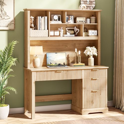 Fluted Executive Desk with Drawers, Wood Computer Desk with Ample File Drawer, view 2
