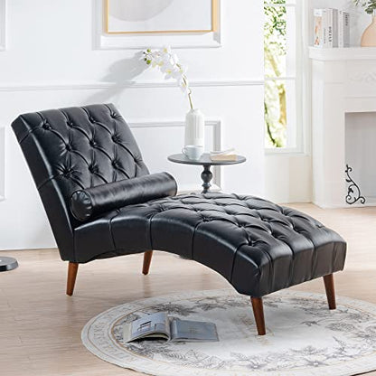 PU Leather Chaise Lounge Chair Indoor, Armless, Black, view 2