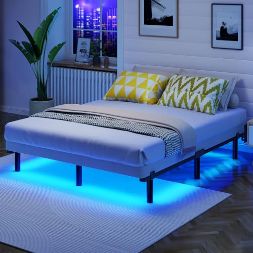 Full Bed Frame with LED Lights, 7 Inch Heavy Duty Metal Base for Box Spring, view 2