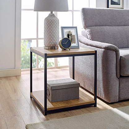 Tall Side End Table Furniture Designs |Brooklyn Series | Night Stand | Coffee Table |Storage Shelf | Sturdy | Easy Assembly | Brown Oak Wood Look Accent Furniture with Metal Frame