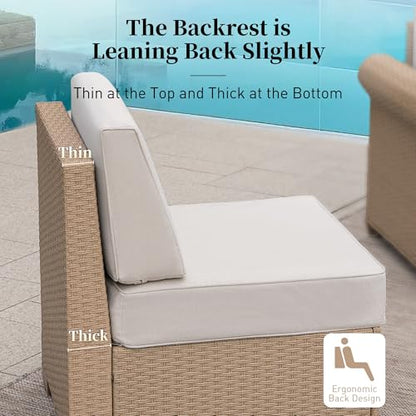 Patio Furniture Set 6 Piece, Wicker Rattan Sectional Sofa Couch with 5.5" Thick Waterproof Cushion and Coffee Table, L Shape All Weather Outdoor Conversation Set for Lawn Backyard Deck, Beige