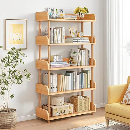 5-Tier Wooden Open Bookcase, Oak, view 2