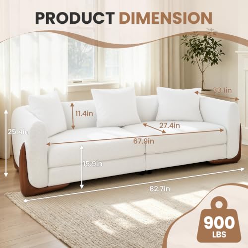 83” Modern Cloud Couch, 3 Seater Cozy Chenille Sofa with Solid Wood Legs, view 3