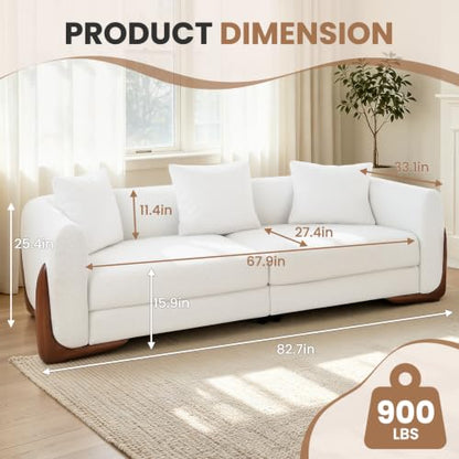 83” Modern Cloud Couch, 3 Seater Cozy Chenille Sofa with Solid Wood Legs, view 3