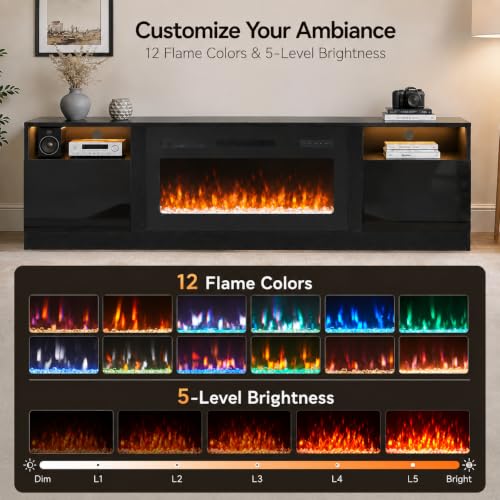 70" Fireplace TV Stand,Modern Entertainment Center Heating Fireplace, view 4