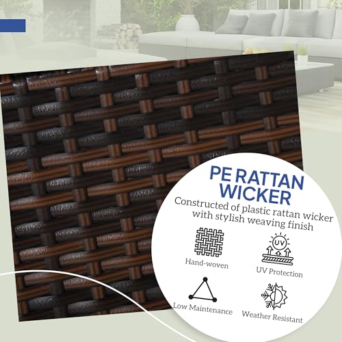 2 Pieces Outdoor Patio Ottomans, All Weather Wicker Footstools with Removable Cushions, 3-in-1 PE Rattan Ottoman Seat, Footrest and Side Table for Backyard, Poolside, Dark Blue