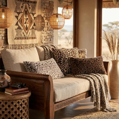 Faux Fur Cheetah Print Pillow Covers 20x12 Inch Set of 2, Leopard Print Decorative Pillow Covers Home Decor for Living Room Sofa & Bed, Beige Leopard