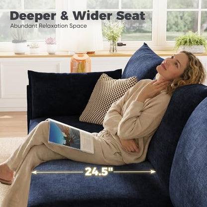 Blue Oversized Accent Chair with Removable & Washable Chenille Cover, Modern Mid-Century Upholstered Armchair, Deep Seat Comfy Reading Chair for Living Room, Pet & Kid Friendly