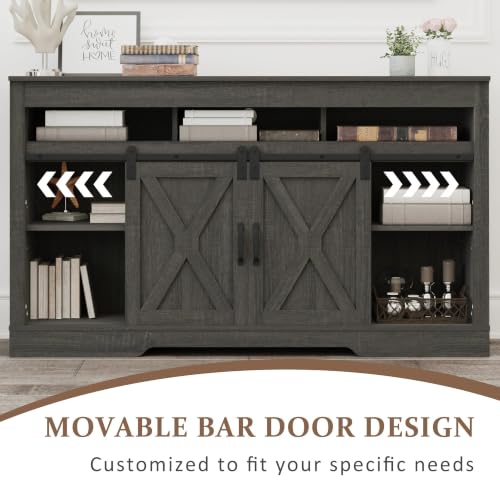 Farmhouse TV Stand with Two Barn Doors for 65+ Inch TV (Dark Grey), view 5