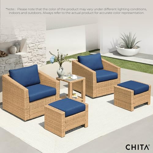 CHITA 5 Pieces Swivel Wicker Patio Furniture Set, Outdoor Conversation Set | All-weather Resin Wicker, 360° Swivel Chairs, 5.1" Thick Cushion, Olefin Covers, Steel Frame, 350 Lb Chair Capacity