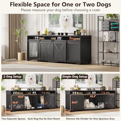 94.5'' XXXL Double Dog Crate Furniture, Wooden Dog Furniture Crate, Black, view 3