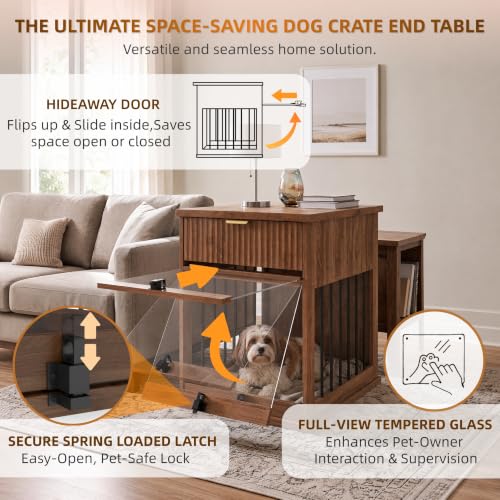 Dog Crate Furniture End Table for Small Dogs with Charging Station (Brown), view 5